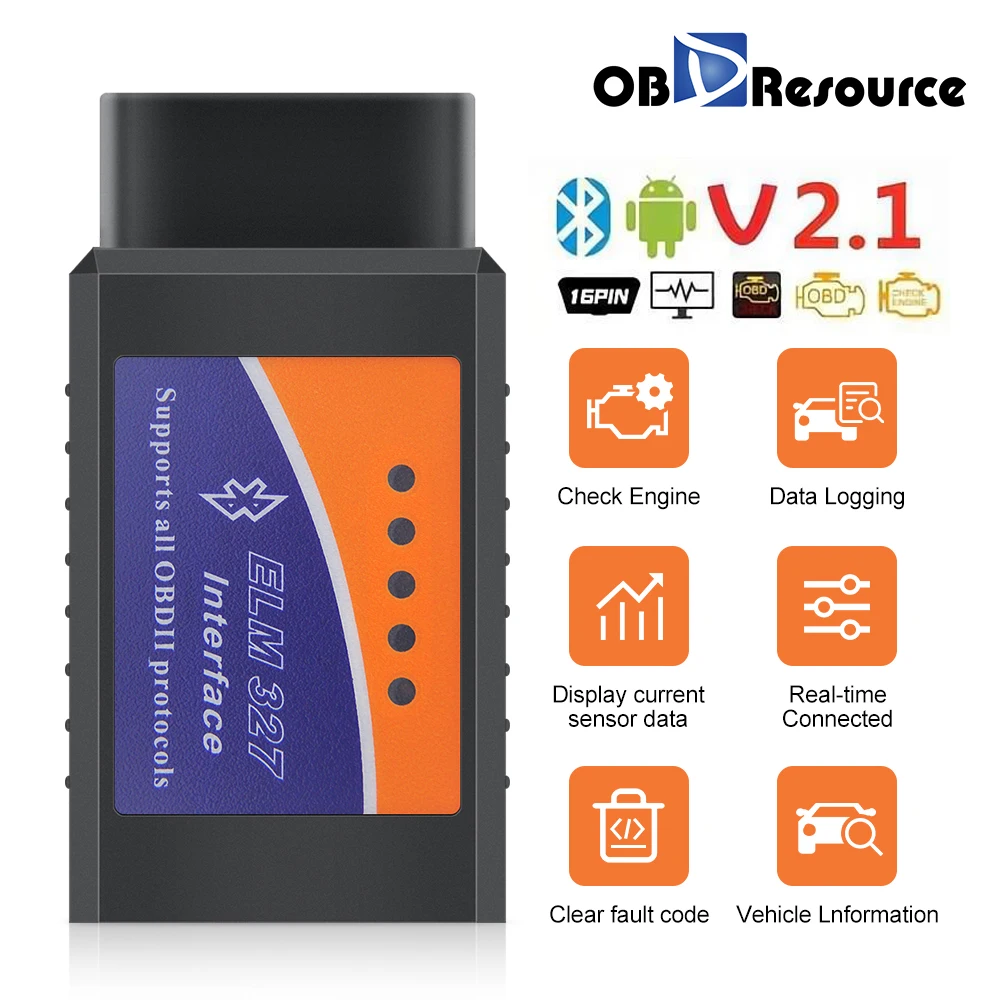 Leitor de código de carro elm327 bluetooth elm 327 v2.1/v1.5 obd2 scanner para android ferramenta de diagnóstico de falhas de motor de carro obdii ferramenta de verificação