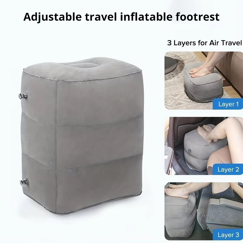 1pc inflável pé resto travesseiro para viagens portátil ajustável três camadas altura fezes para descanso de pé perna almofada travesseiro