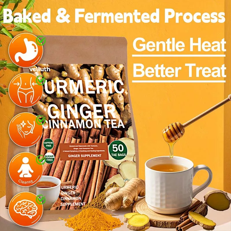 Turmeric Ginger Tea Natural Herbal, No Additives, No Caffeine, No Sugar, 25 Bags, 50 Bags