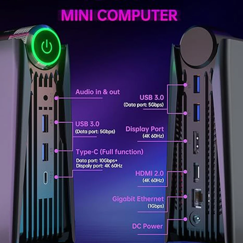ACEMAGIC-Luz Respiratória Colorida, Mini PC AMR5, AMD Ryzen 7 5700U, DDR4, 16G, SSD512 GB, Windows 11Pro, RGB