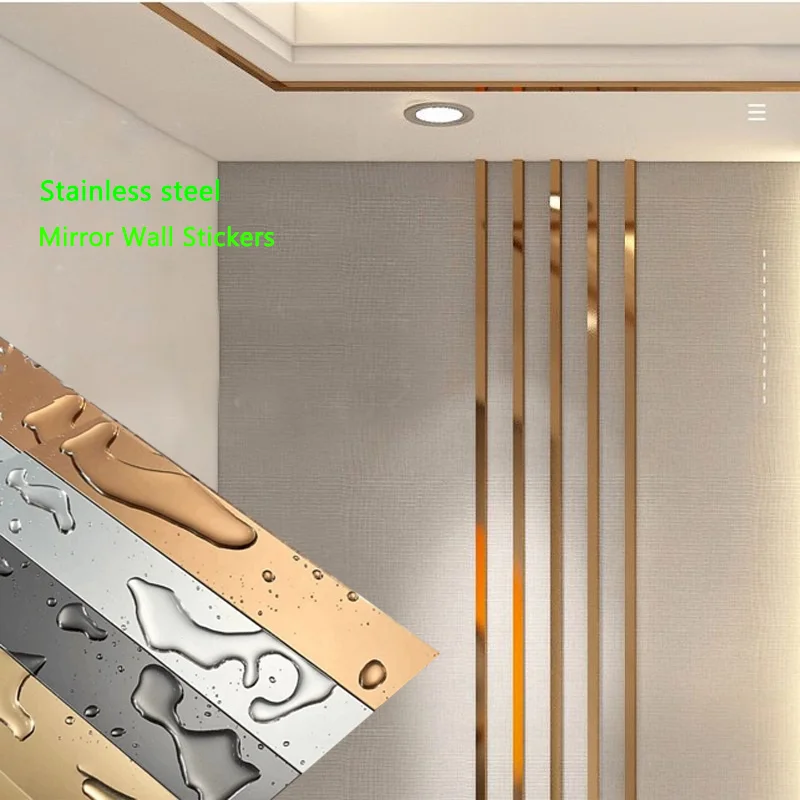 1 Cuộn Vàng Decal Dán Tường Phẳng Bằng Thép Không Gỉ Đường Nét Trang Trí Titan Tường Trần Edge Dải Gương Trang Trí Phòng Khách