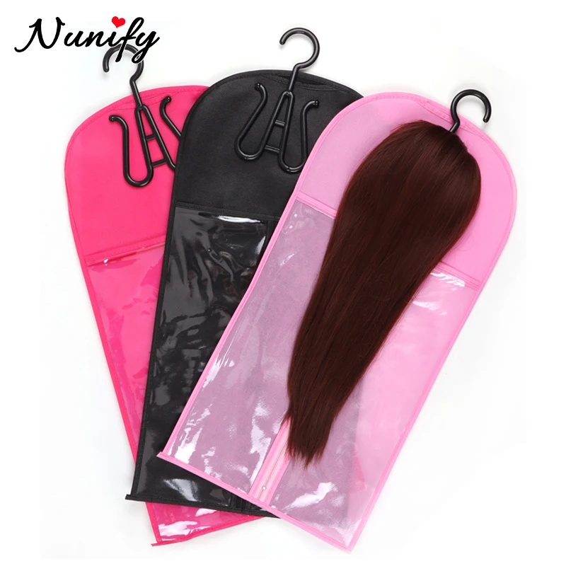 1 conjunto de saco de armazenamento de peruca com cabide sacos de cabelo com cabide de plástico para cabelo virgem preto peruca organizador cabides para múltiplas perucas novo