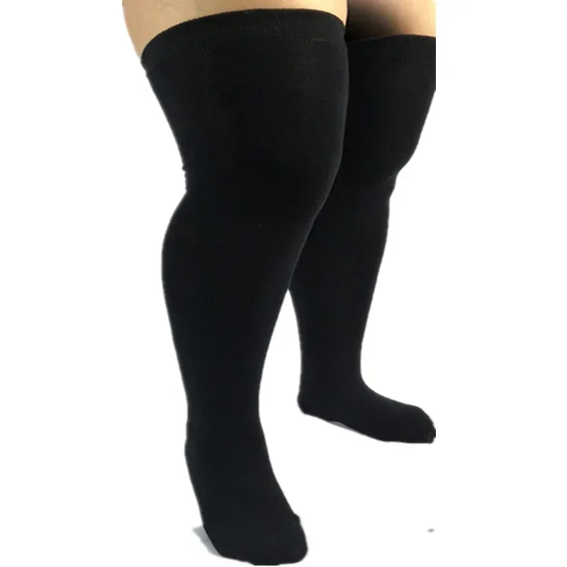 Calcetines hasta el muslo para mujer, medias de talla grande, calcetines hasta la rodilla de gran tamaño para mujer, calcetines blancos grandes y largos a rayas negras 3XL