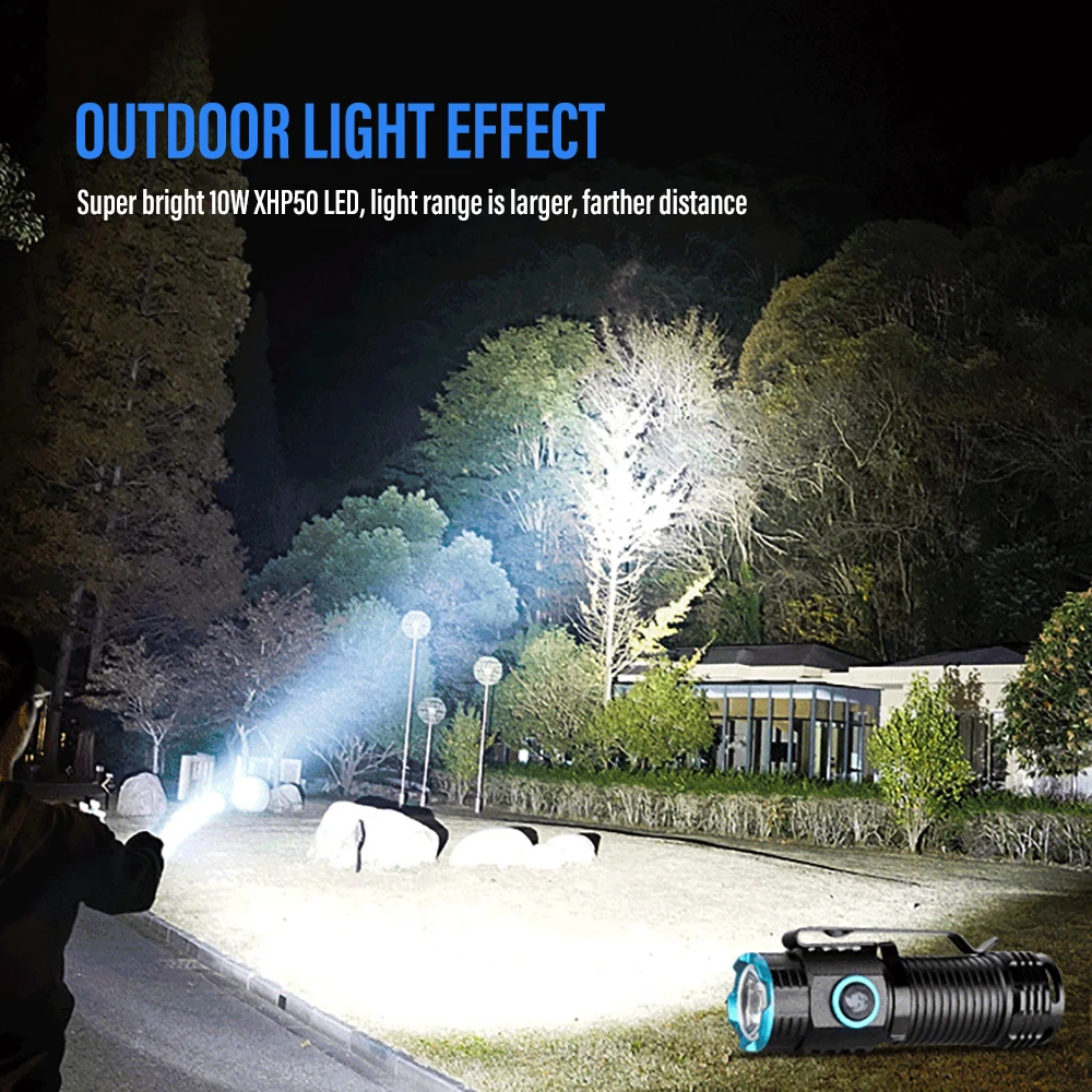 Mini USB Lanternas LED recarregáveis, XHP50 tocha com cauda ímã, alta potência, lanterna de pesca, chapéu clip luz, Camping