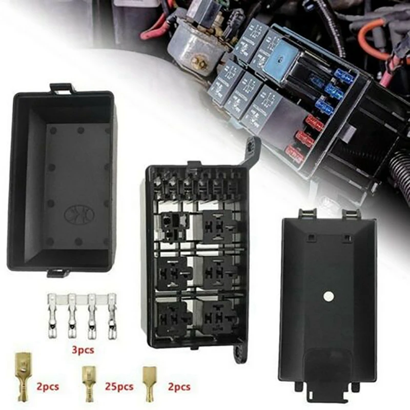2X kotak Fuse-Relay, pemegang 5-Fuse 6 pemegang blok Relay, Blok Fuse 12V, kotak Fuse-Box mobil