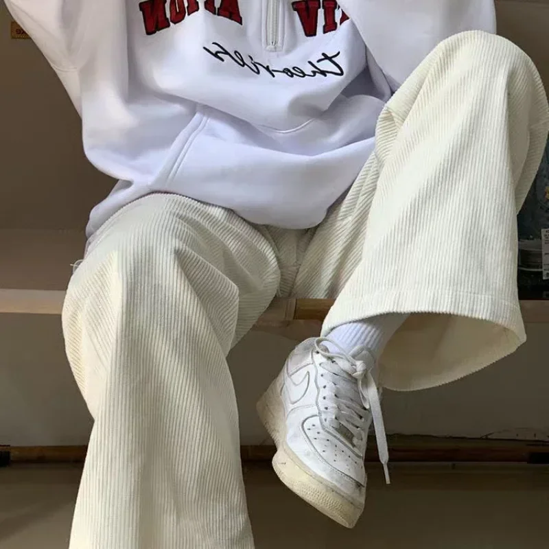 ฤดูใบไม้ผลิและฤดูใบไม้ร่วงสีชมพู Corduroy กางเกงผู้หญิงสบายๆขากว้างกางเกงหญิงสูงเอวตรงหลวม Super Hot Dropshipping