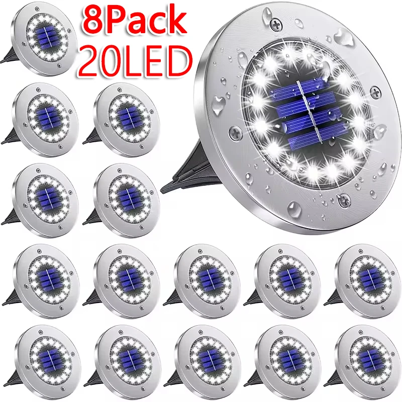 1/4/8Pack Solar Lichter Outdoor 8/20LEDs Disk Unterirdischen Lampe Scheinwerfer Vergraben Solar Licht für haus Garten Rasen Hof Dekoration