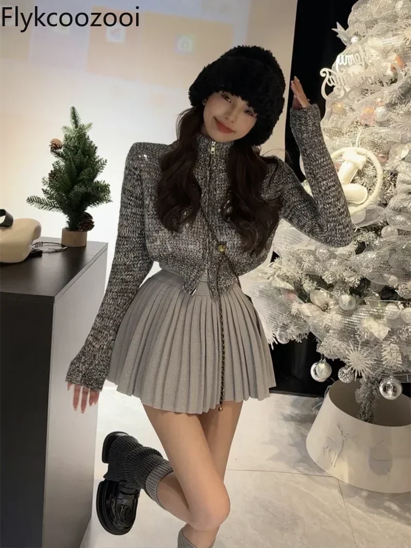 Pull en tricot à paillettes pour femmes, nouvelle mode automne et hiver, tempérament, taille haute, jupe plissée amincissante, ensemble en Tweed