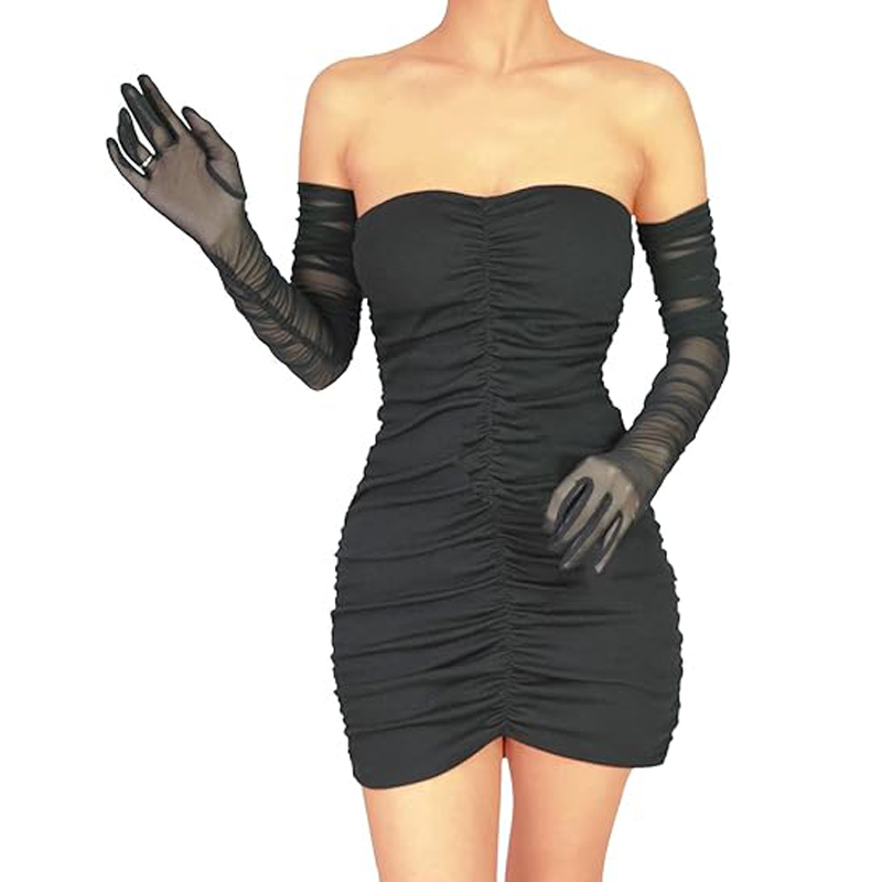 Dames sexy transparante handschoenen mesh tule extra lange handschoenen opera halloween kostuum feestdanshandschoenen