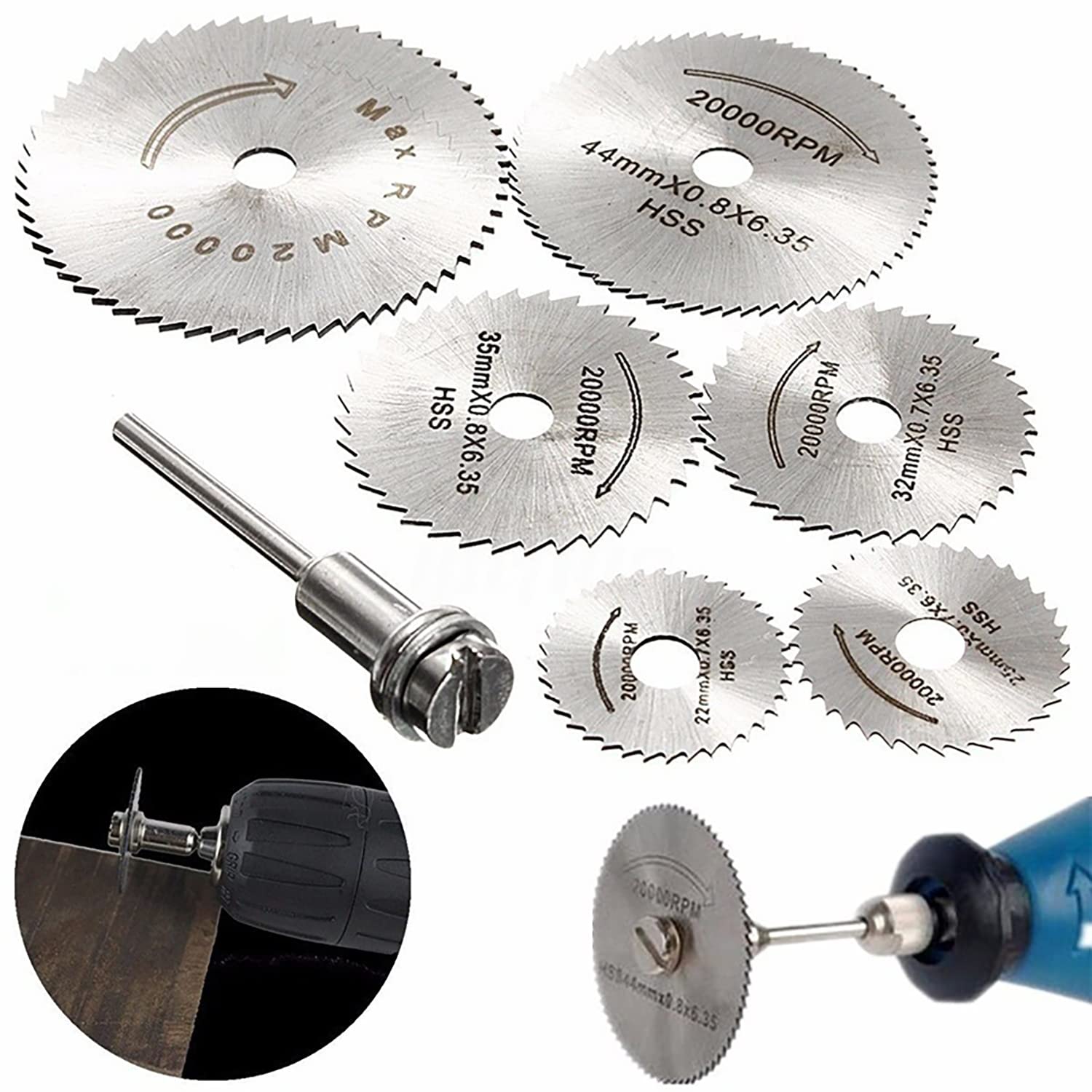6pcs 미니 HSS 원형 톱 블레이드 Dremel 금속 커터 용 로타리 도구 전동 공구 목재 커팅 디스크 드릴 맨드릴 컷오프 22-50mm