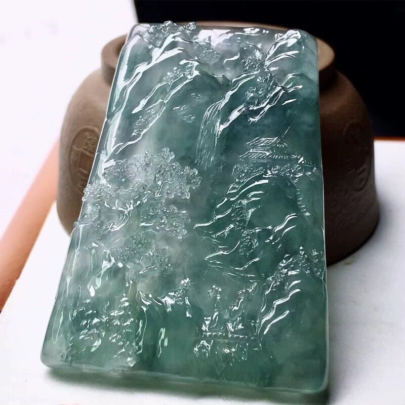 Natural birmanês processado jadeite mina velha tipo gelo verde completo paisagem pingente flor para homens e mulheres pingente de jade