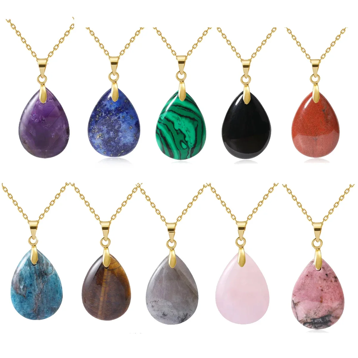 Kalung Liontin Sederhana Bentuk Tetesan Air Kristal Batu Alam Modis Untuk Wanita Aksesoris Pembuatan Kalung Anting Dengan Rantai