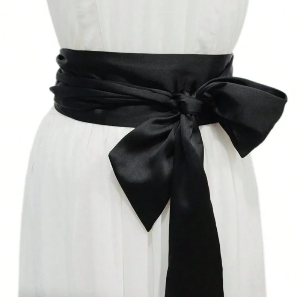 10cm wide Elegant Fashion Women's Silk Ribbon Waist Belt With Bowknot Decoration 250cm long