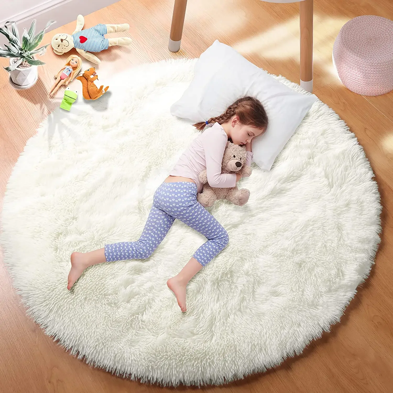 Alfombra redonda de felpa súper suave, alfombras blancas esponjosas para sala de estar, decoración del hogar, dormitorio, decoración de habitación de niños, alfombra de pila gruesa para salón