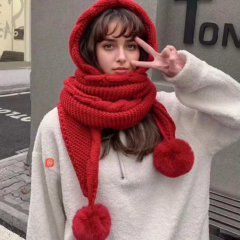 Conjunto de gorro y bufanda de tres bolas para mujer, gorro de lana con aleros, gorro multifuncional cálido, adecuado para clima frío, moda versátil, invierno