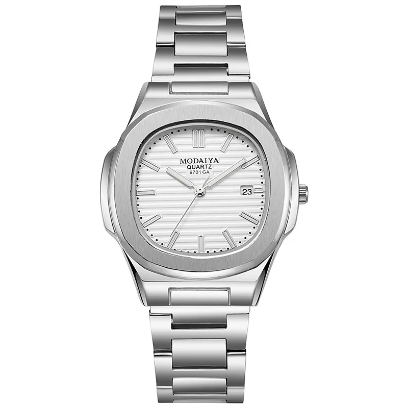 Montre de luxe pour hommes, mode décontractée, grand cadran, argent, acier inoxydable, calendrier, Quartz, classique, marque supérieure, horloge masculine, 2024