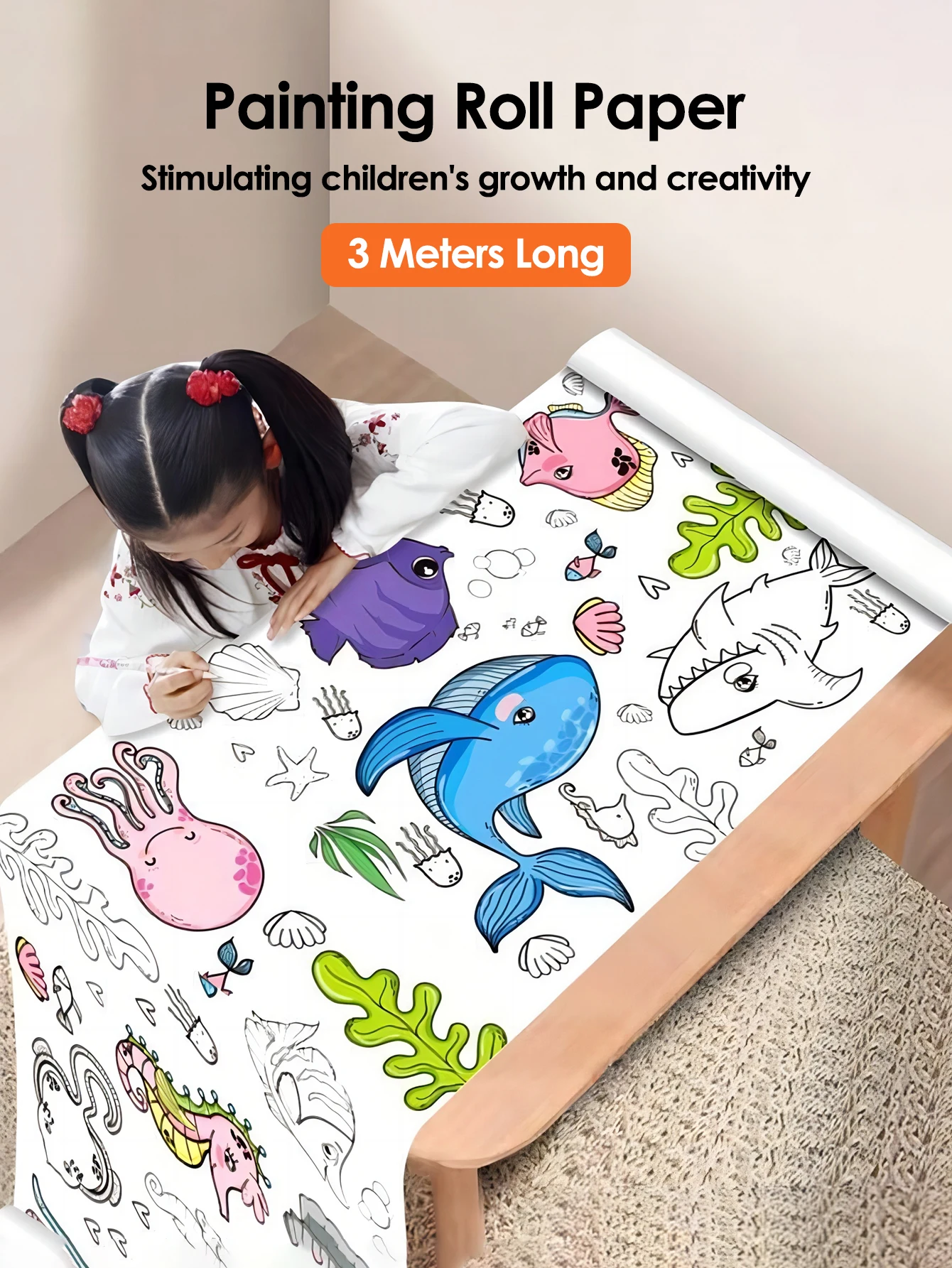 Rotolo da disegno per bambini Carta da riempimento a colori appiccicosa fai-da-te Rotolo di carta da colorare per bambini Pittura fai-da-te Disegno Giocattoli educativi precoci