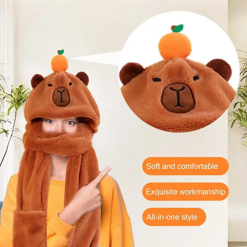 3 In 1 Cute Capybara Hat sciarpa guanti Set Warm capibara peluche con cappuccio sciarpa Beanie Caps perfetto regalo invernale per le donne ragazze