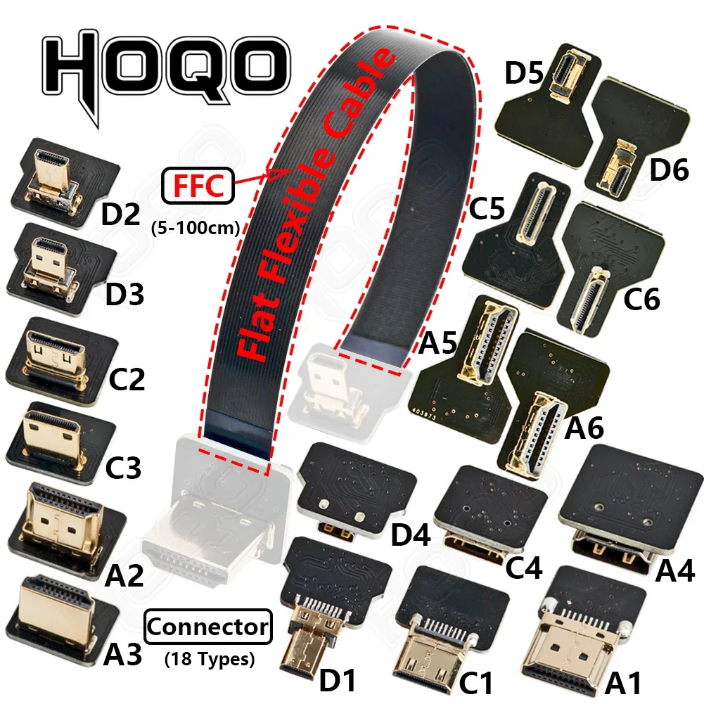Cinta FPV Compatible con HDMI Cable plano Flexible Raspberry Pi 4 Micro HDMI a HDMI/Mini HDMI hembra 90 grados FFC 20 pines