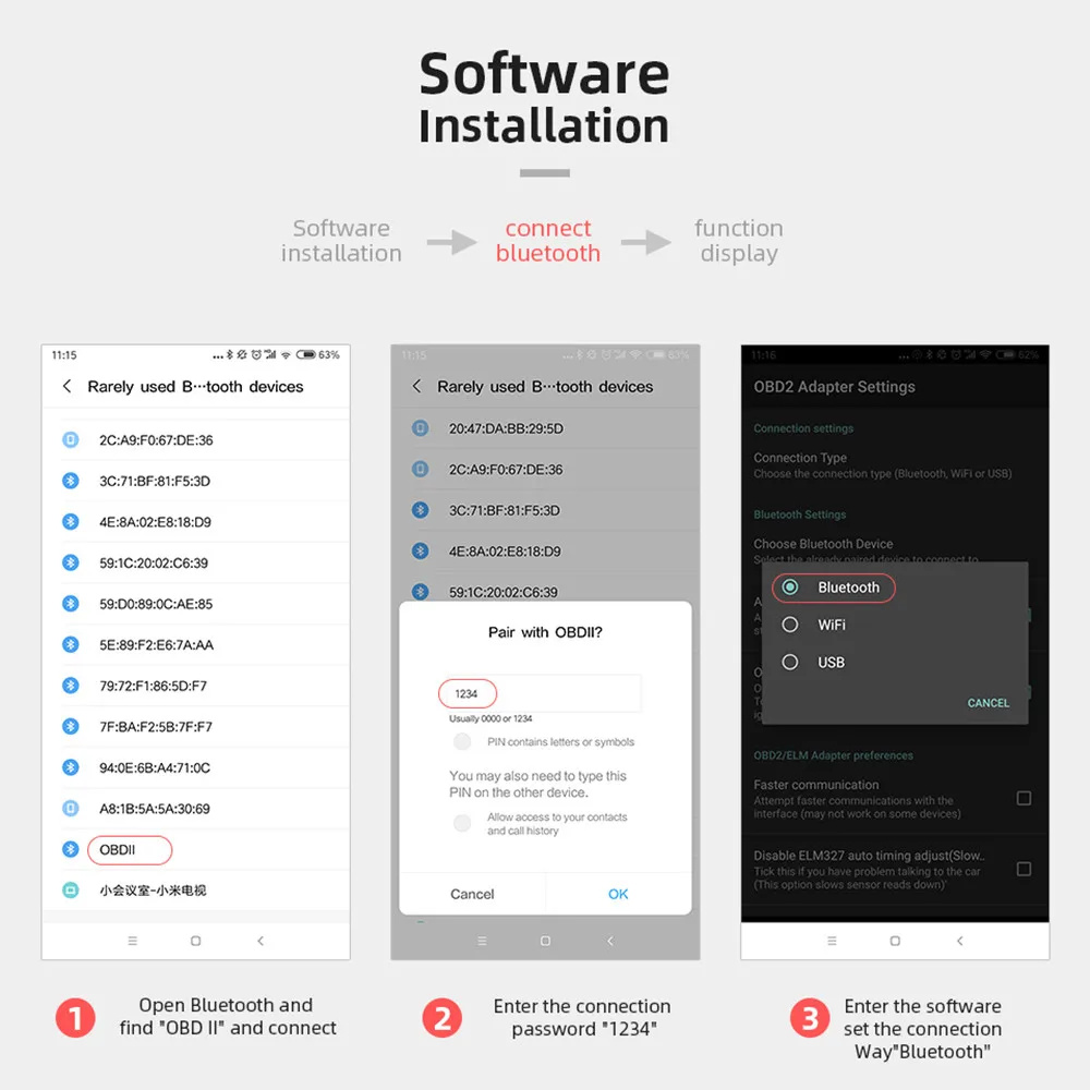 ELM327 Mini OBD2 Bluetooth 5.1 voor Android/IOS Autoscanner ELM 327 Auto Diagnostic Tools OBDII V2.1 Scan Code Reader Adapter