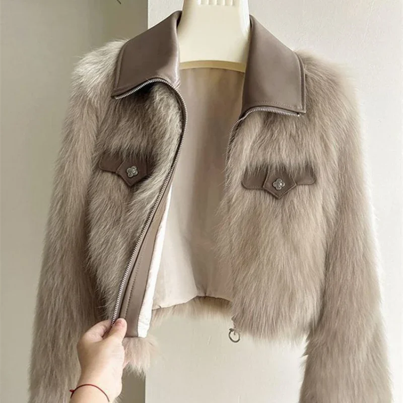 Koreanische Version Revers Hellgrau Imitation Fuchs Flauschigen Kurzmantel für Frauen, Frühling und Herbst Mantel, Kleine Duft Pelzmantel, Ne