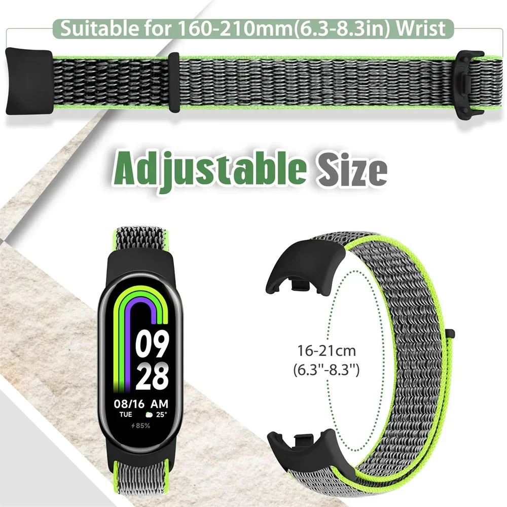 ห่วงไนลอนสายกีฬาสําหรับ Xiao mi mi Band 9 NFC SmartWatch สายรัดข้อมือ Correa mi band 9-8 สร้อยข้อมือเข็มขัดอุปกรณ์เสริม