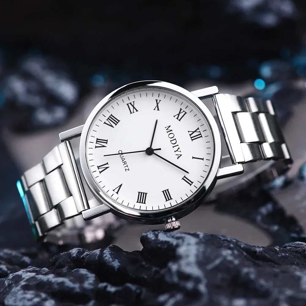 Reloj informal con correa de malla de acero inoxidable para hombre, reloj de cuarzo con esfera Simple, esferas redondas, reloj de pulsera de negocios Orologi Di Lusso Leggeri