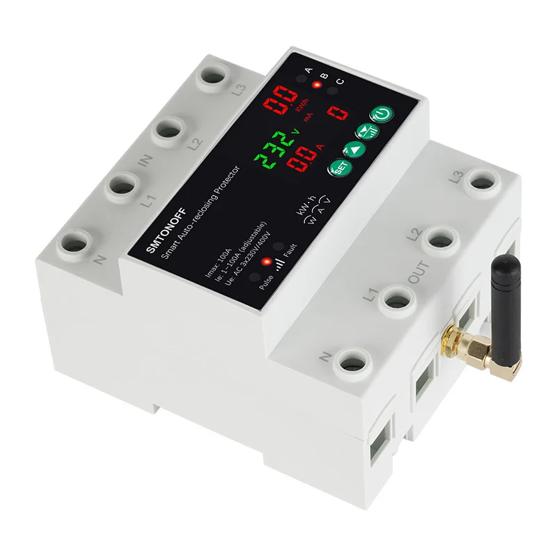 Tuya WiFi สามเฟส 4P 100A Auto-Reclosing Over ภายใต้แรงดันไฟฟ้า Protector เติมเงิน Meter Timer Switch เสียงรีโมทคอนโทรล