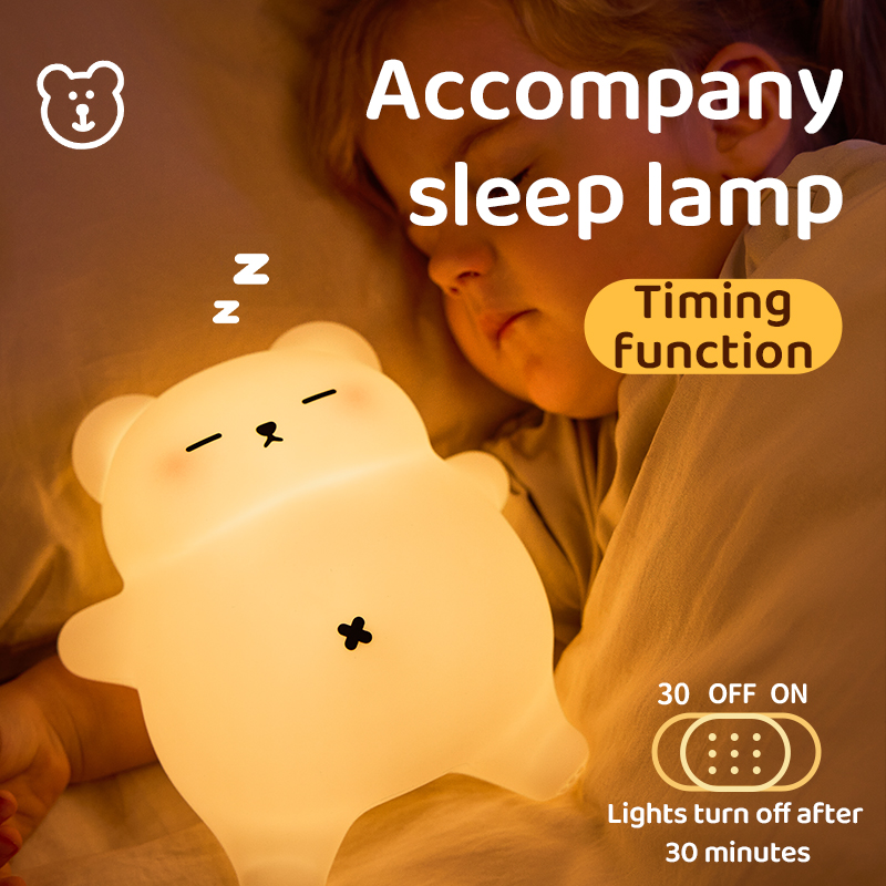 Máquina de som de ruído branco bebê sono led night light ronco urso silicone lanterna portátil respiração movimento calmante brinquedo do bebê