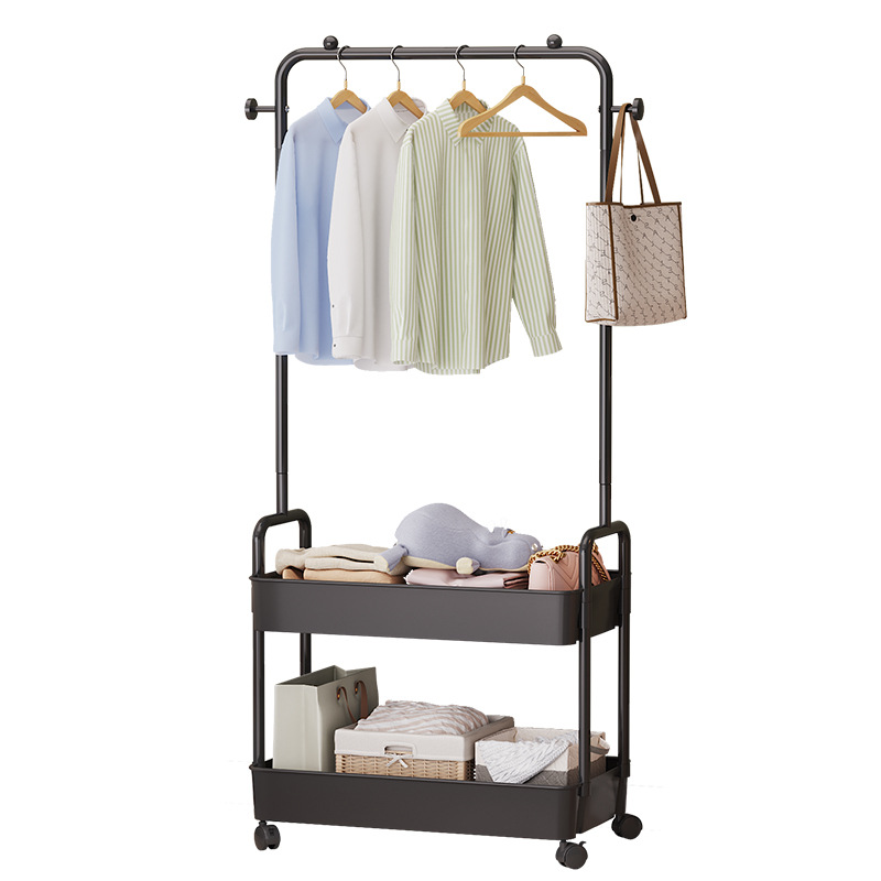Simple Clothes Rack Clothesline Ground Mounted Wheeled Mobile Hanger Multi Functional Living Room Bedroom Storage Rack Coat Rack