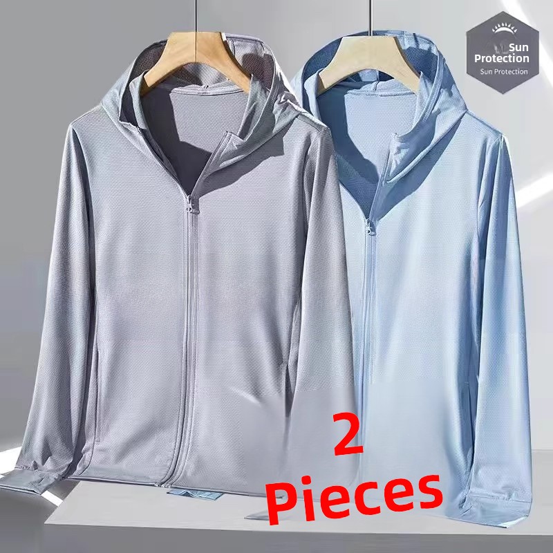 Ice Silk Men's Summer Qui Dry Thin Zipper Hooded Jaet Outdoor Casual  Color Youth Versatile Breathable Long Sve Coat