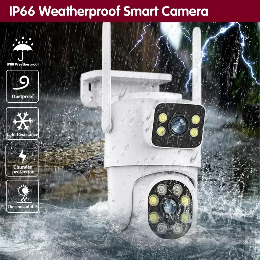 Cámara IP Tuya Wifi 8K con asistente de Google Alaxa Onvif NVR cámara de doble lente PTZ al aire libre 4K pantalla Dual seguimiento automático mod nocturno