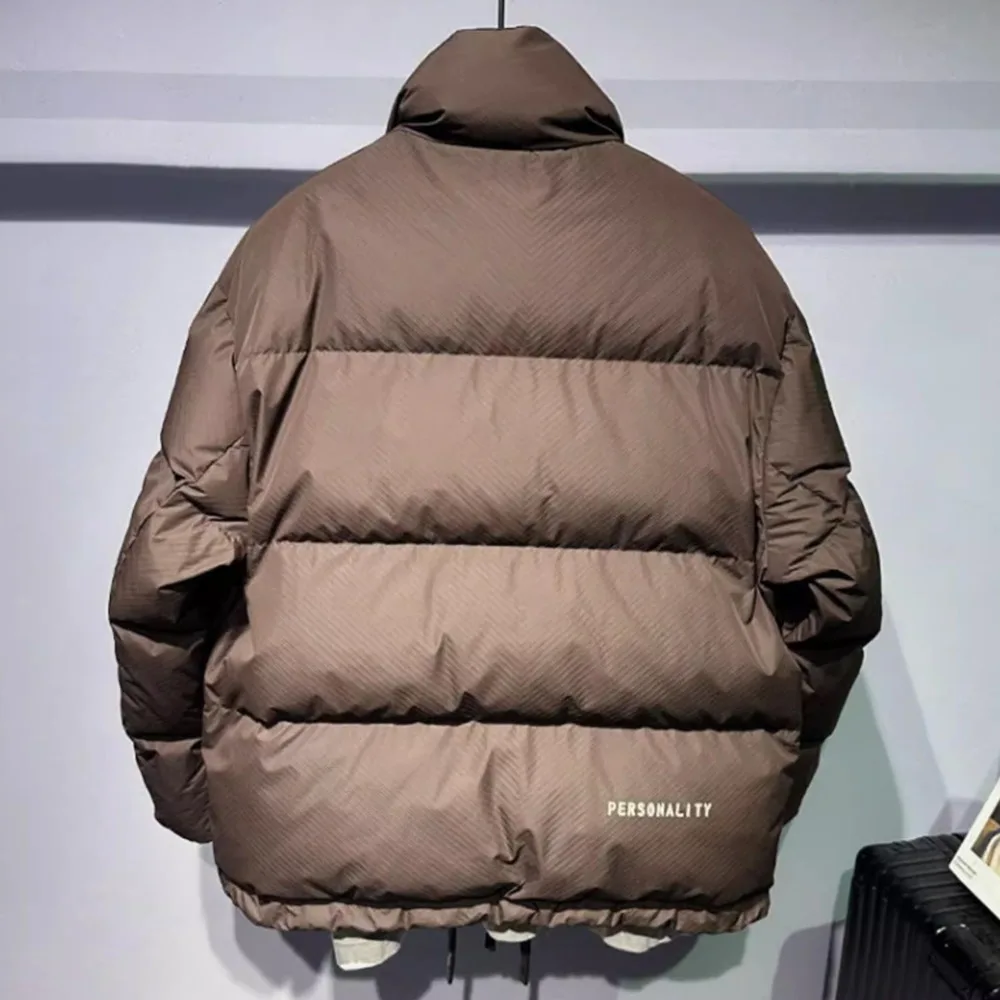 Autumn Winter Stand Up Down Jacket For Men High Street Loose Windproof Keep Warm White Duck Down Jackets And Coats