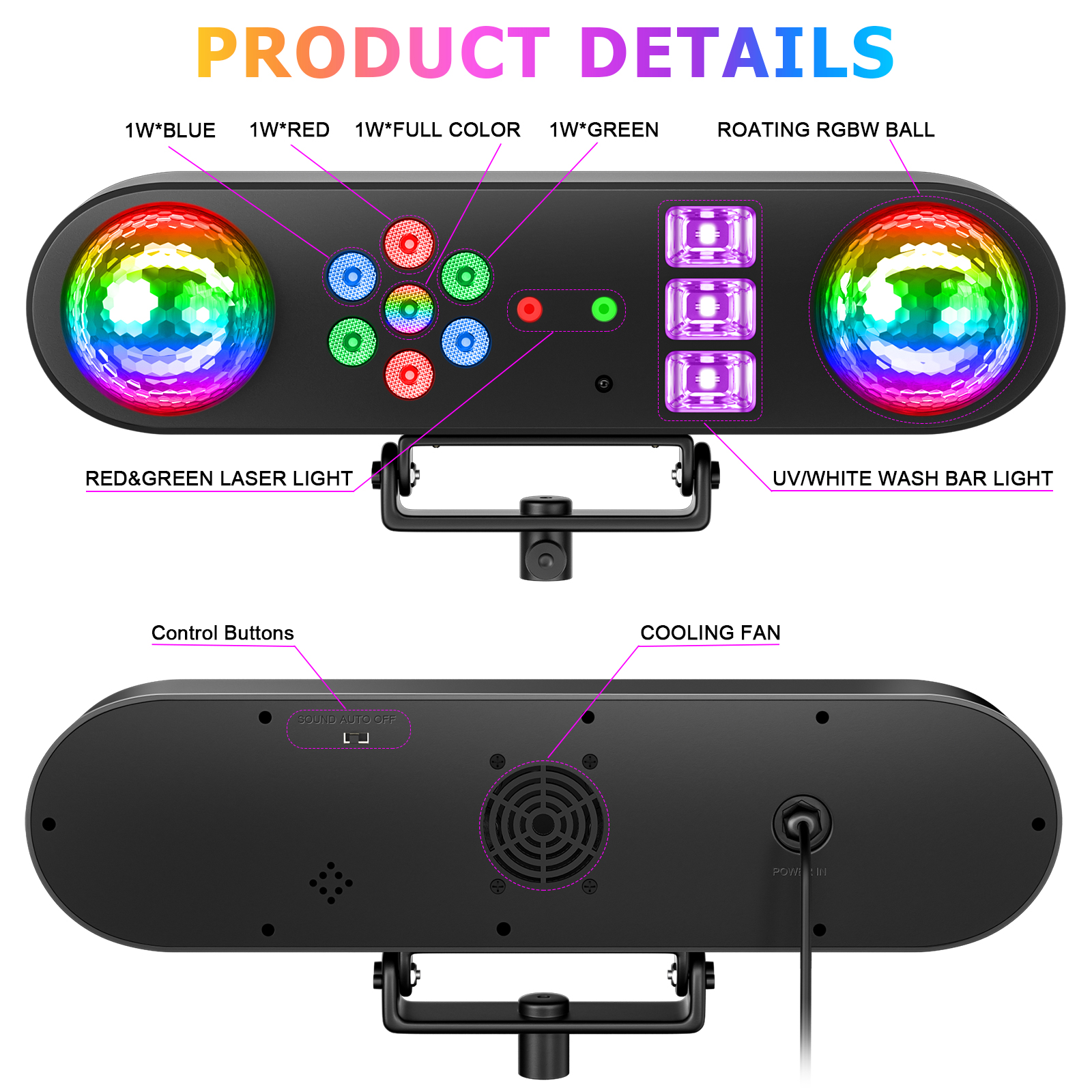 Fieryzeal Mini 5 en 1 support effet lumière système d'éclairage de scène Mobile télécommande DJ spectacles Concert fête Bars KTV salle de bal