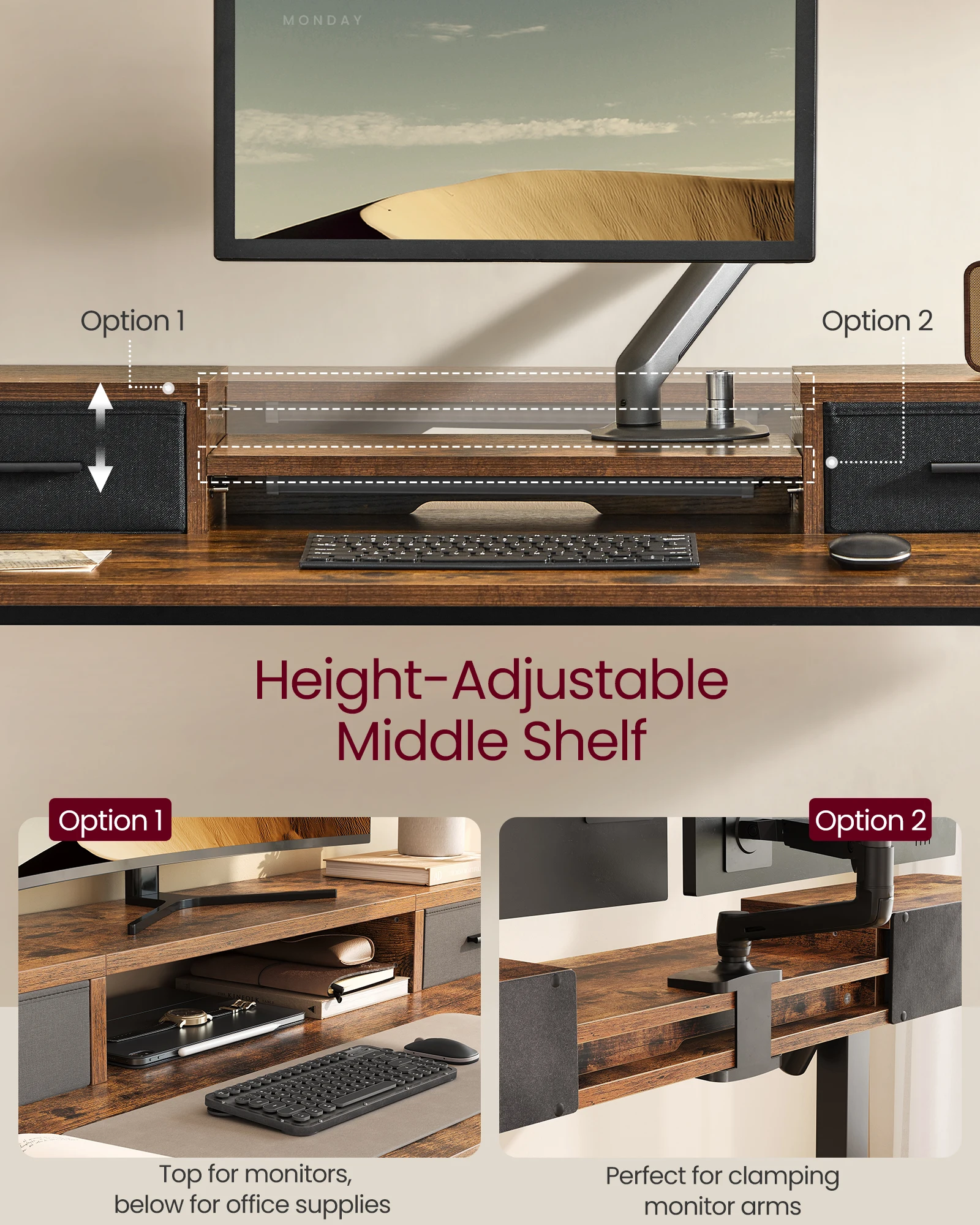 VASAGLE Electric Standing Desk with Built-In Power Strip, 60 x 120 x (72-120) cm, Adjustable Height