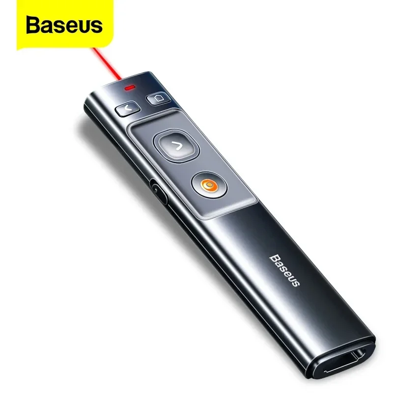 Bolígrafo presentador inalámbrico Baseus de 2,4 Ghz, adaptador USB C, mando apuntador Remoto Portátil, puntero de presentación de punto de alimentación PPT