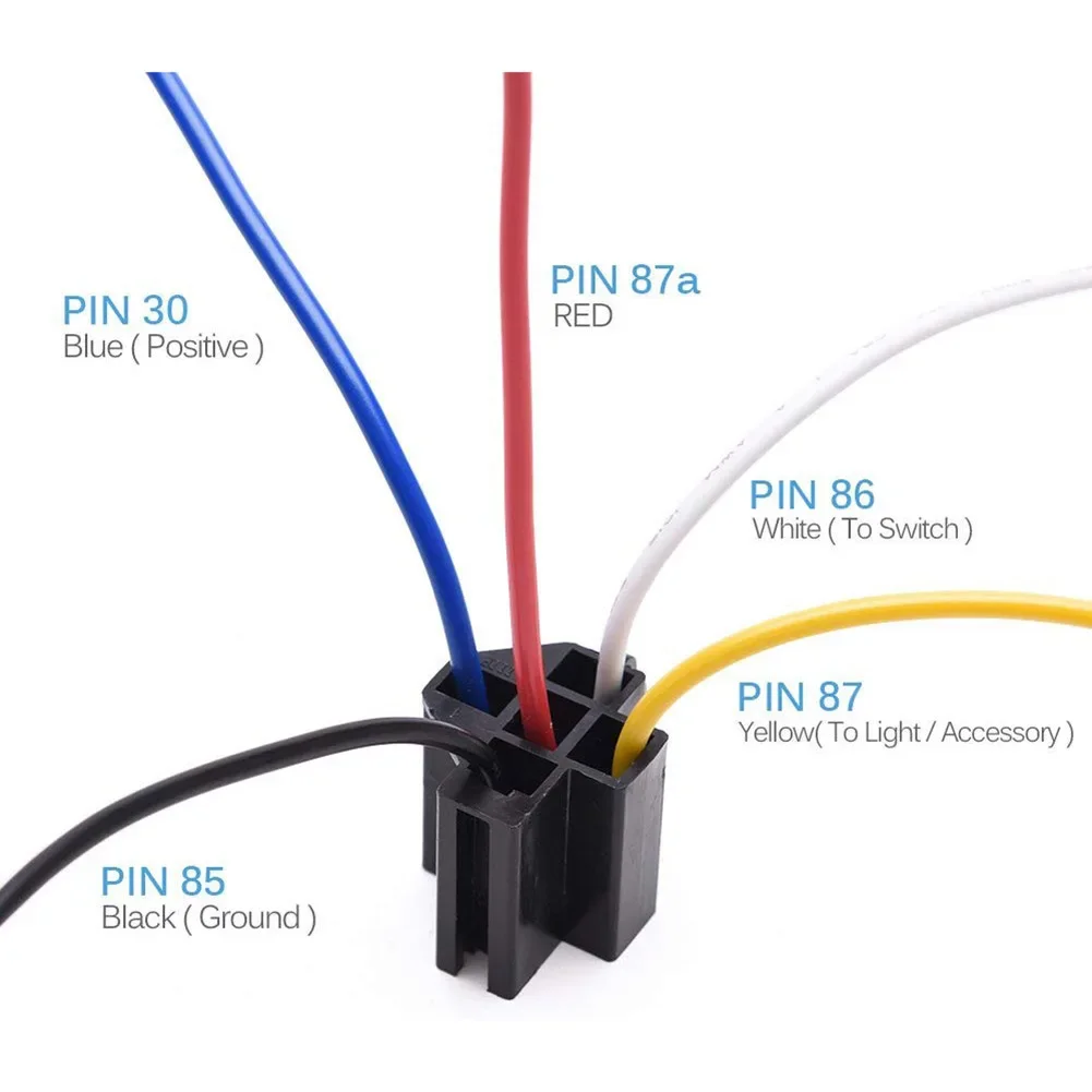 Impermeável Relé Automotivo, Relé de carro com Terminal de cobre preto vermelho Auto soquete de relé Cabo de arnês SPDT, 5Pin, 12V, 24V, 40A