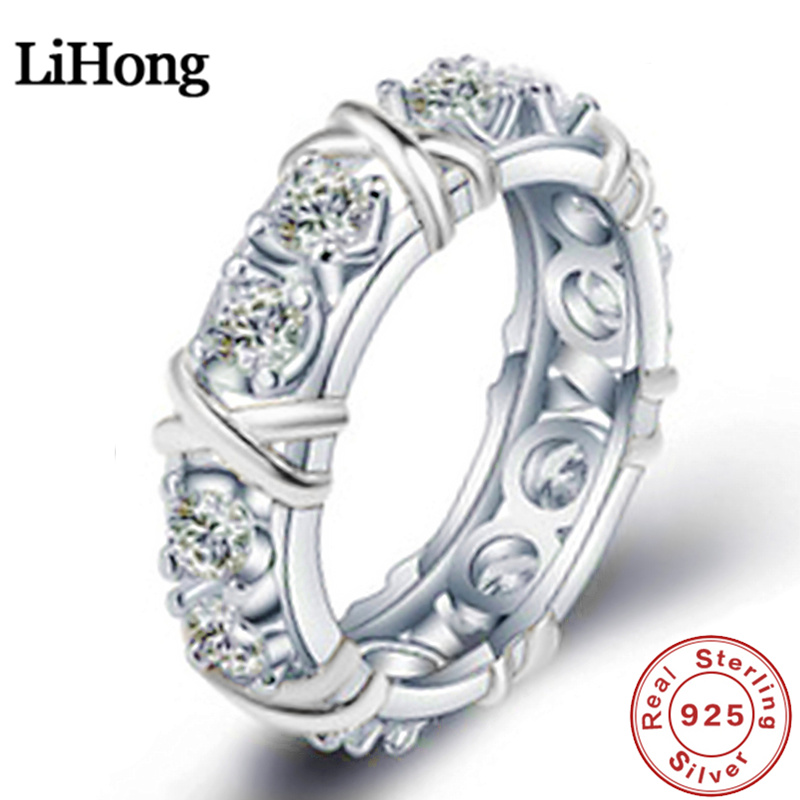 Anillo de plata de ley 925 de lujo entrelazado con anillo de cristal de circón Aaa para regalo de joyería de compromiso de una mujer 2 opciones de color
