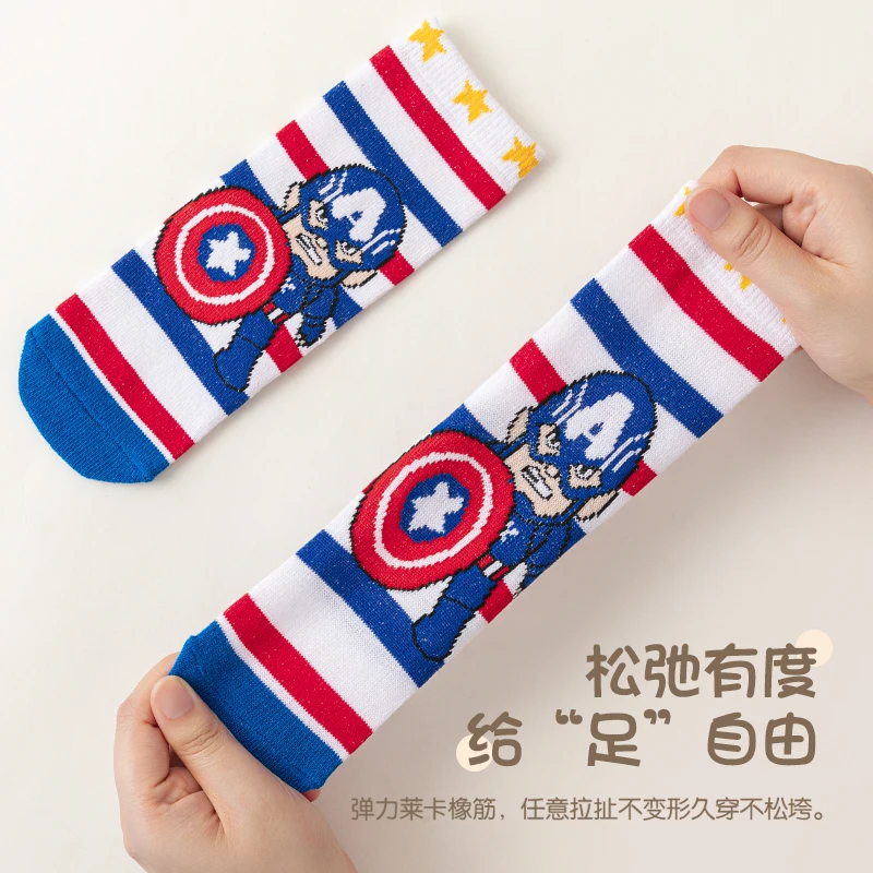 5 คู่ถุงเท้าเด็กการ์ตูน Spiderman ถุงเท้าเด็กฤดูใบไม้ผลิฤดูใบไม้ร่วงกลางถุงเท้าผ้าฝ้ายน่ารักถุงเท้าเด็กขนาด 1-12 ปี