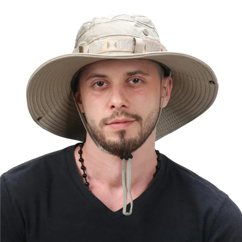 Cappello da pescatore estivo da uomo Protezione UV esterna a tesa larga Panama Safari Caccia Cappello da escursionismo Cappello da pescatore in rete Cappello da spiaggia per protezione solare