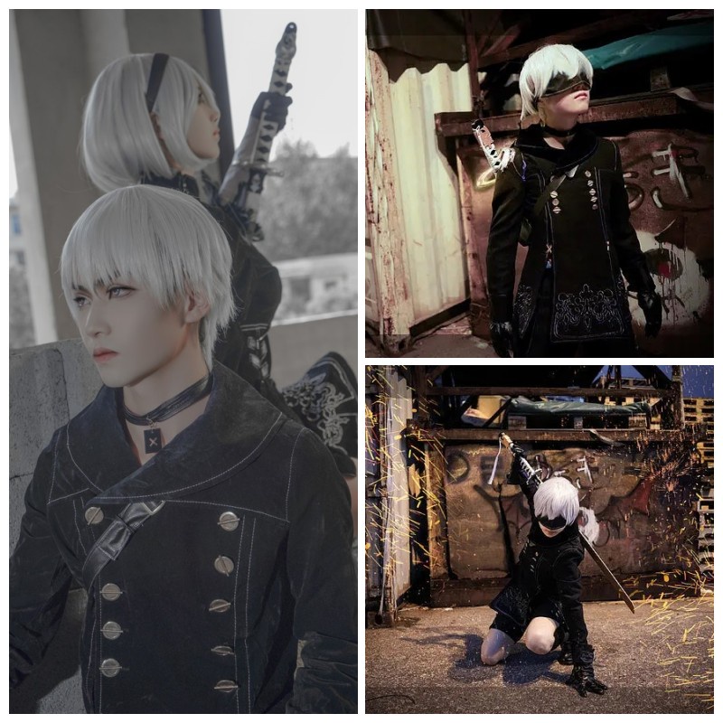 アニメニーアオートマトンコスプレ 9S ヨルハ 2B コスプレスーツ男性女性衣装かつら変装衣装プラスサイズファンシーパーティー黒ドレス