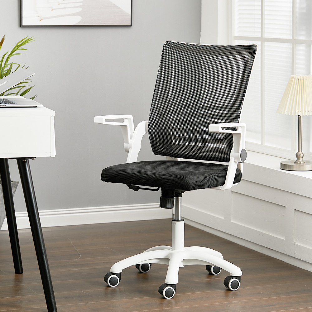 Haodirect Mesh Swivel Office Chair Computer Ergonomic Chair White Armrests Height Adjustable With Pulleys