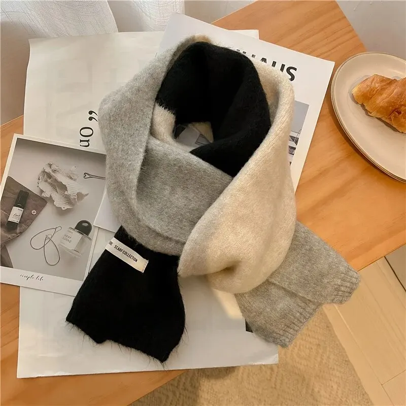 Quente malha magro pescoço cachecol feminino moda inverno sólido macio cashmere fio de lã estilo coreano casual viagem bufanda echarpe