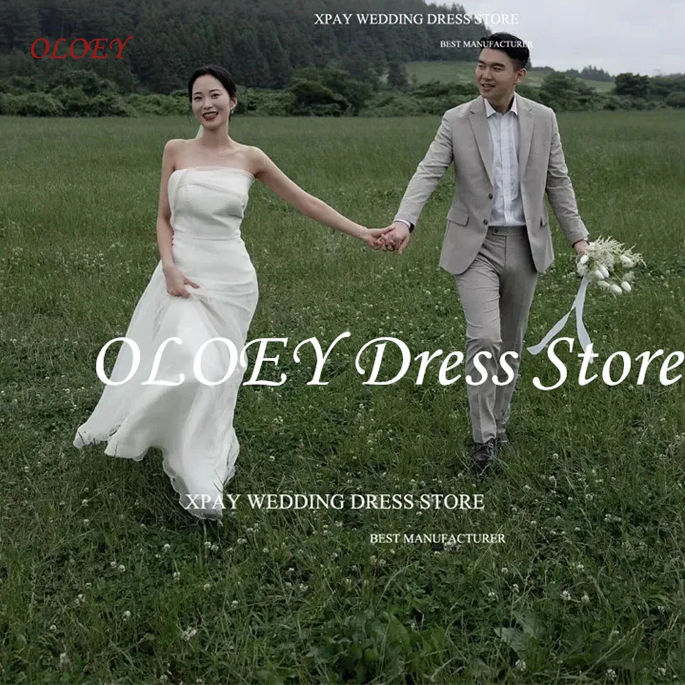 OLOEY Simple A Line Silk Organza Wedding Dresses Korea Photo shoot Strapless Bolero Bridal Gowns Corset Back Customized