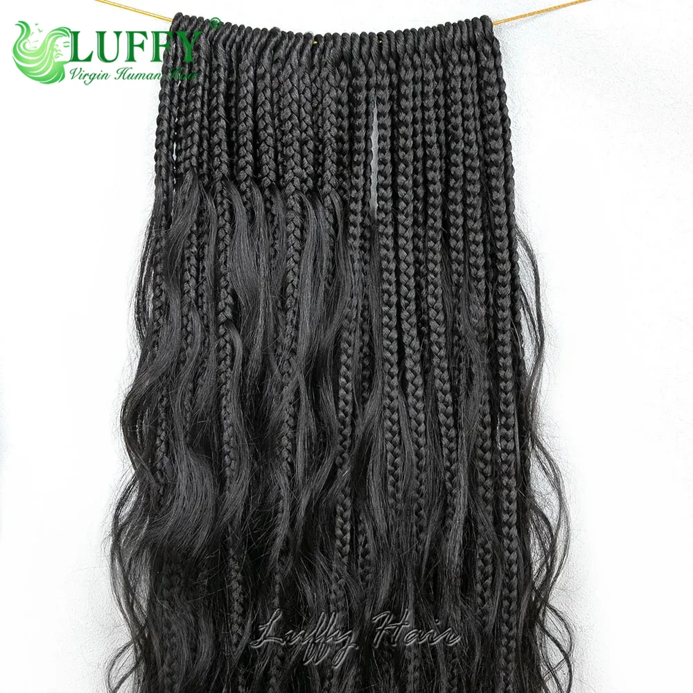 Tranças pré-looped Box com termina ondulada para as mulheres, Crochet Boho tranças, cabelo humano, solto Wave Braiding