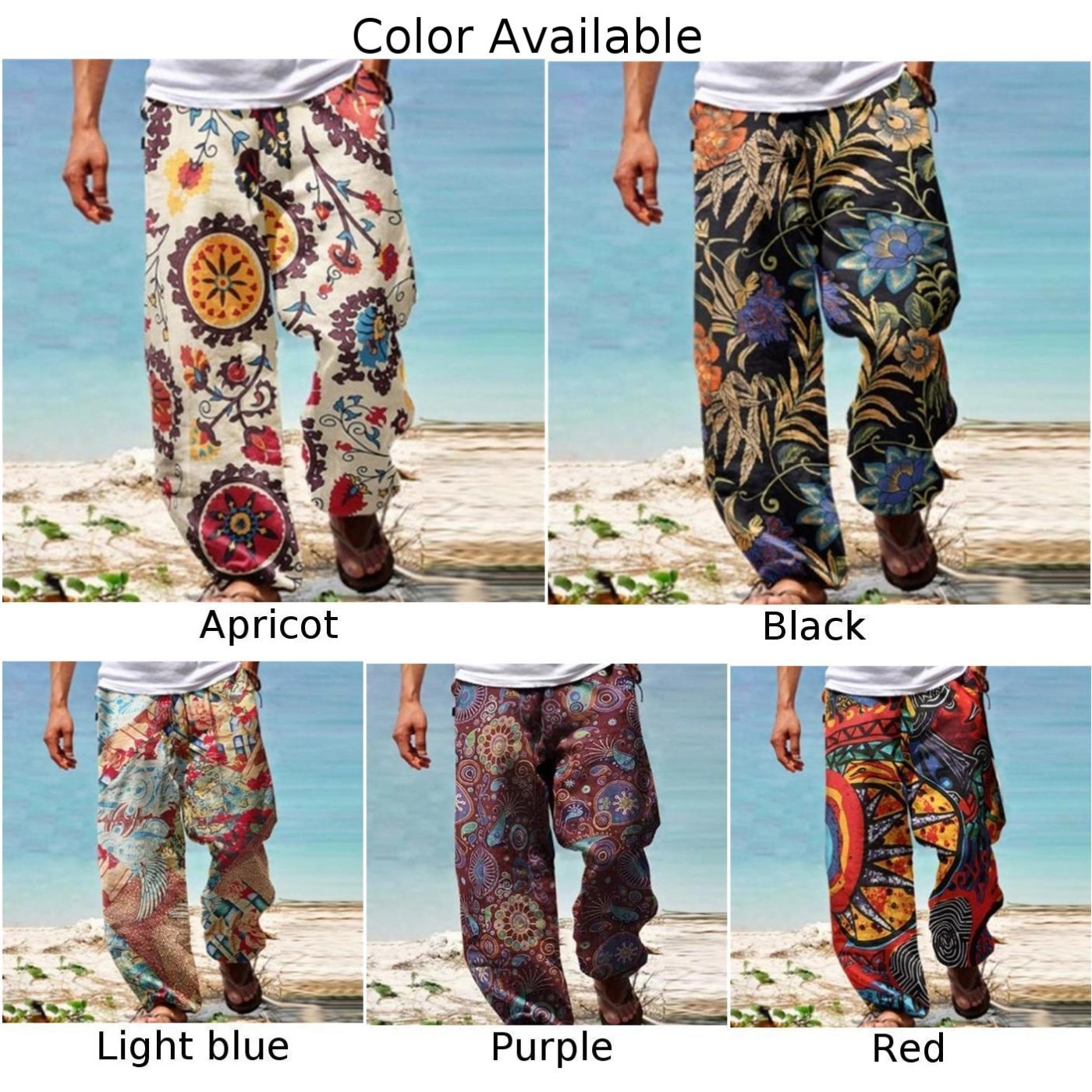 Masculino casual baggy harem calças cintura elástica praia solta perna larga hippy calças