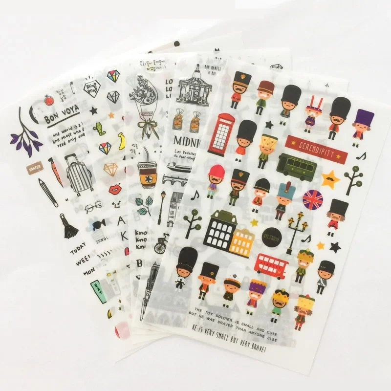 6 pçs/set bonito kawaii aquarela vento adesivos diário de viagem diy caderno diário álbum adesivos papelaria coreano