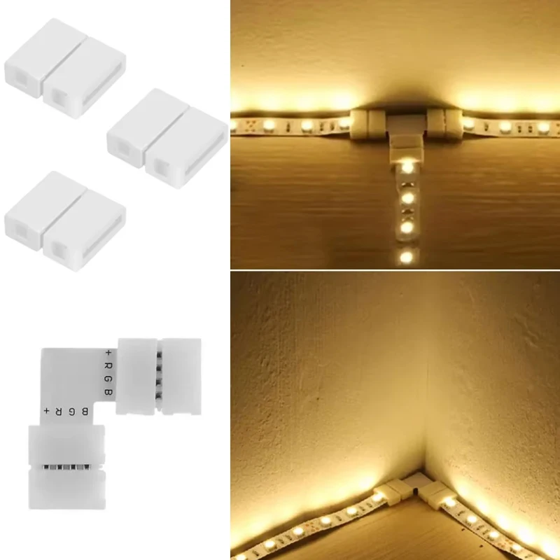 Connettori LED a 4 pin a forma di L Connettori angolari ad angolo retto largo 10 mm Terminale connettore adattatore senza saldatura per 3528/5050 SMD RGB