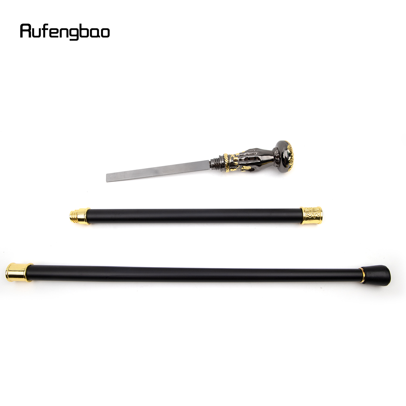 Goldener schwarzer Handgriff-Gehstock mit Blumengriff und versteckter Platte, Selbstverteidigung, modischer Gehstock, Cosplay, Crosier-Stick, 93 cm