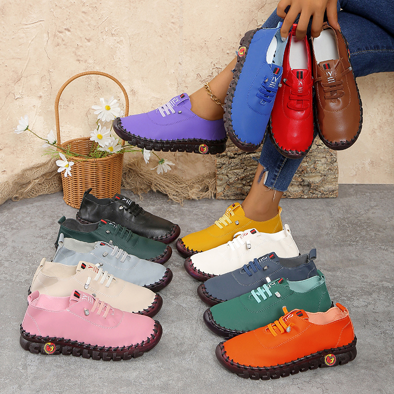 Zapatillas de deporte de piel de corte ancho para mujer (tamanos 35-45) Mocasines planos elásticos sin cordones – Zapatos casuales cómodos para mamás Zapatos de mujer